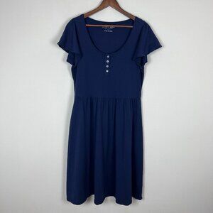Draper James Midi Dress Large Navy Blue‎ Henley Fit Flare Baby Doll Pima Cotton